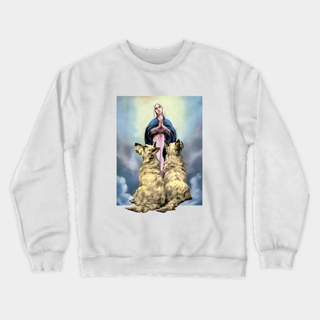 Dogs watch the Mother of Jesus Santa Maria Crewneck Sweatshirt by Marccelus